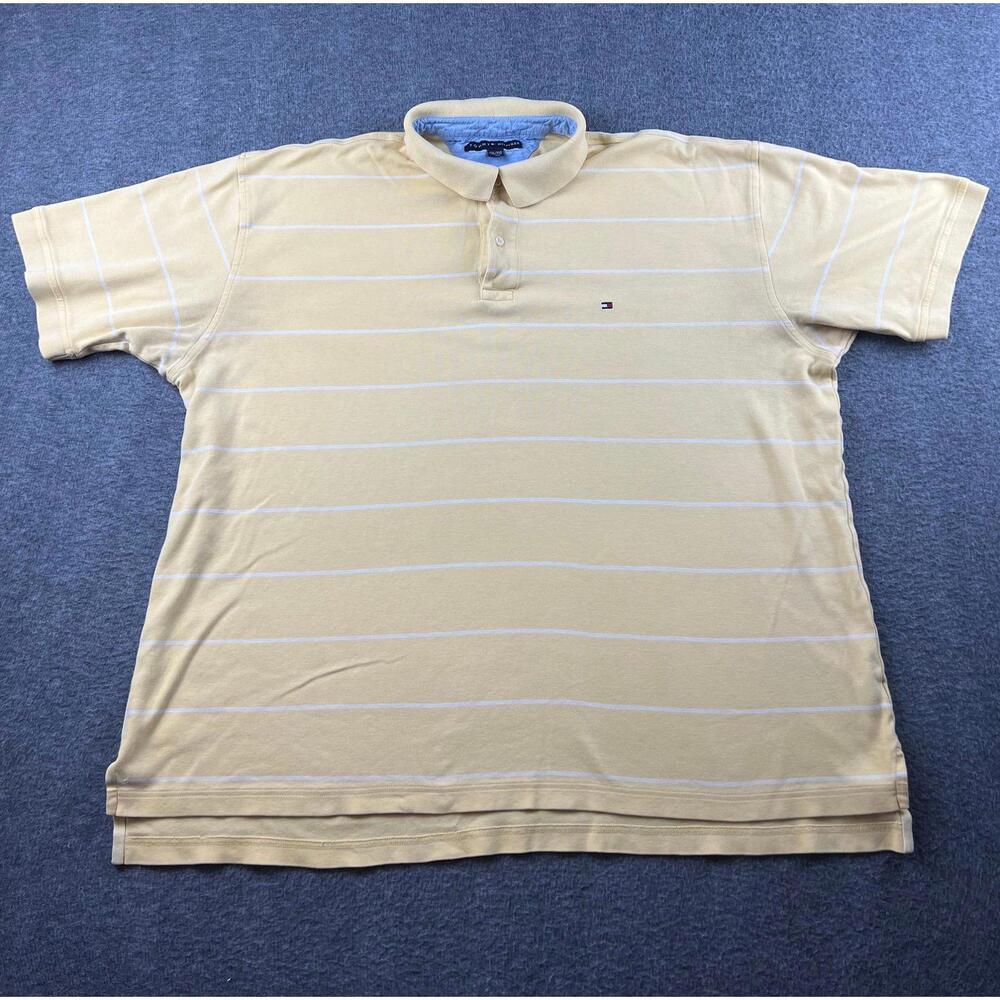 Tommy Hilfiger Men's Polo Shirt Beige with White Stripes Size XXL